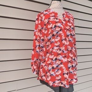 𝅺CYNTHIA ROWLEY 3/4 Sleeve Floral Blouse